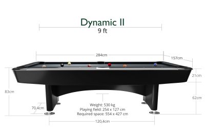 Професионална маса за билярд DYNAMIC II, Черен лак, 7 фута